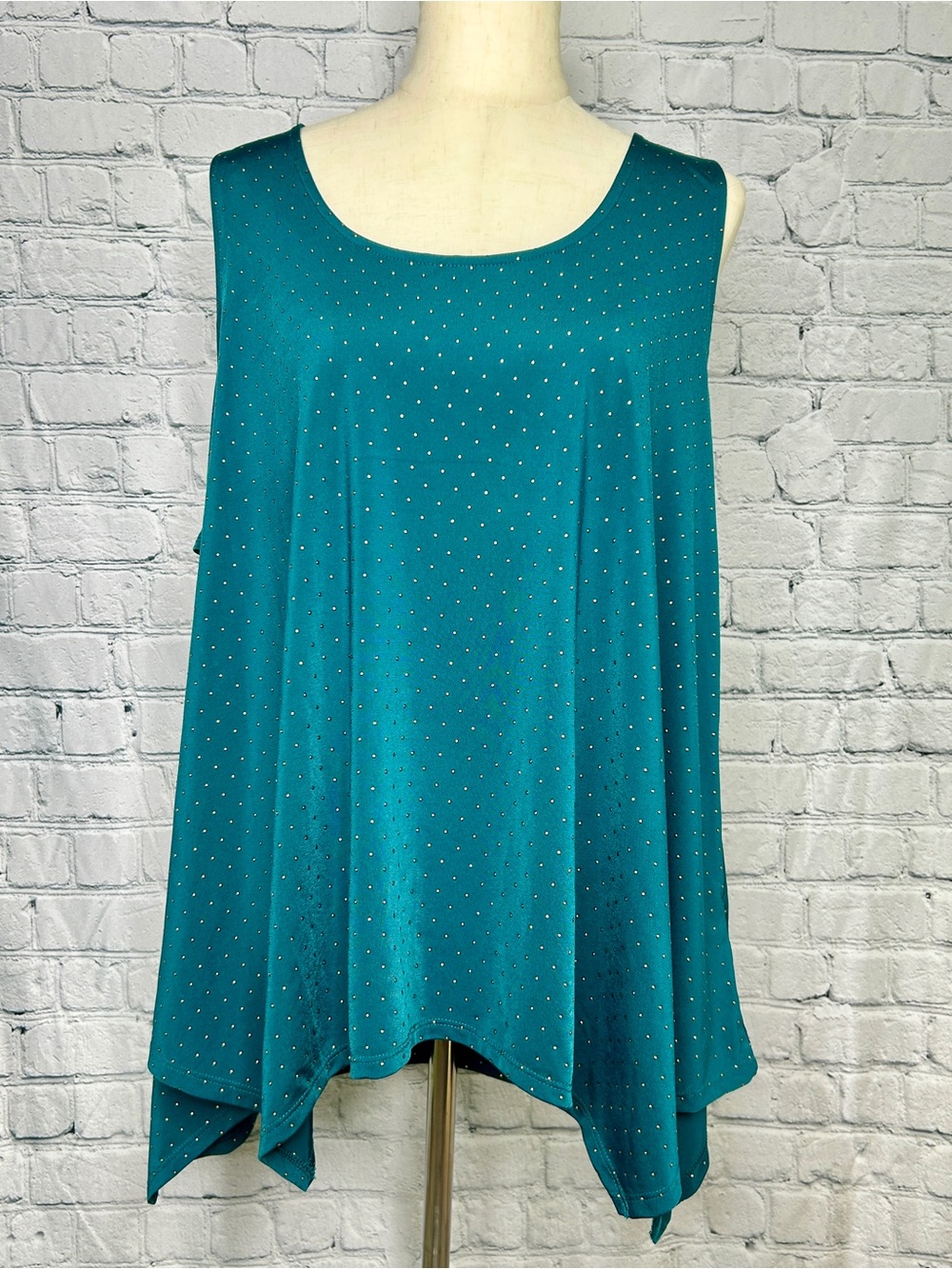 Rock & Republic Teal Studded Handkerchief Hem Tank